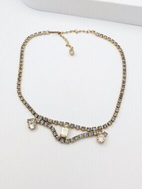 Vintage ice blue diamante rhinestone mid-century necklace